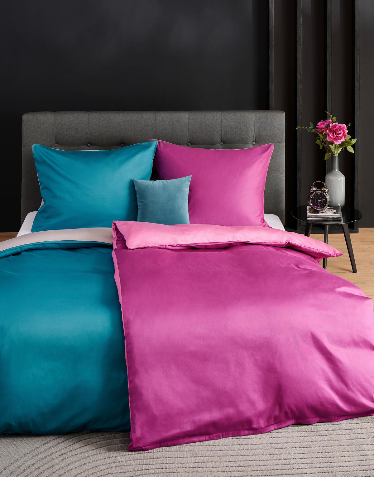 WENDEBETTWÄSCHE Uni Satin Satin 140/200 cm  - Blau/Grau, Basics, Textil (140/200cm) - Novel