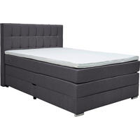 BOXSPRINGBETT 140/200 cm,  in Dunkelgrau, Bettkasten, Topper, Matratzen, H3 + H3 = fest  - Dunkelgrau/Alufarben, KONVENTIONELL, Kunststoff/Textil (140/200cm) - Carryhome