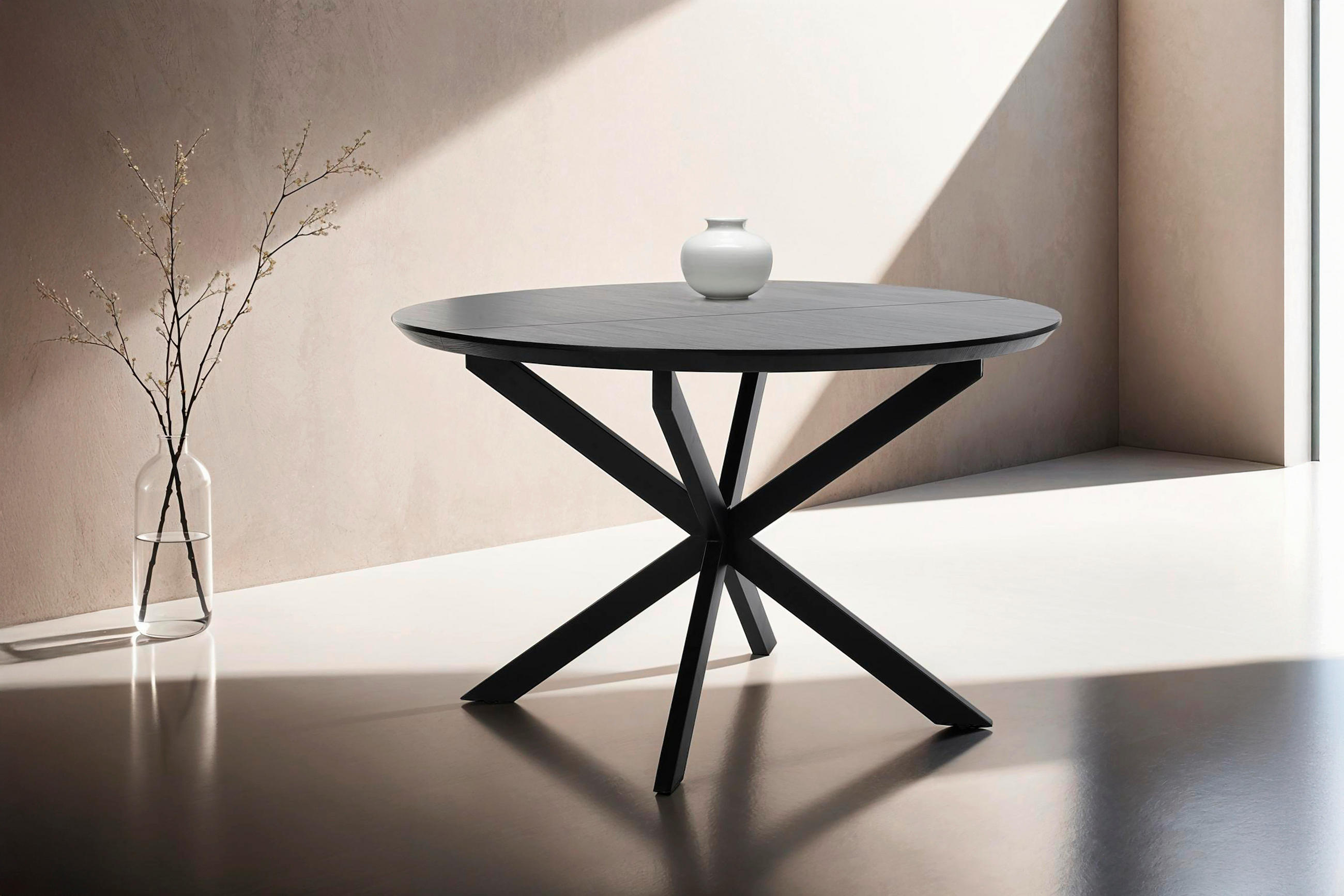 AUSZIEHTISCH Schwarz oval  ausziehbar  - Schwarz, Design, Holzwerkstoff/Metall (120-160/110/76cm) - MID.YOU