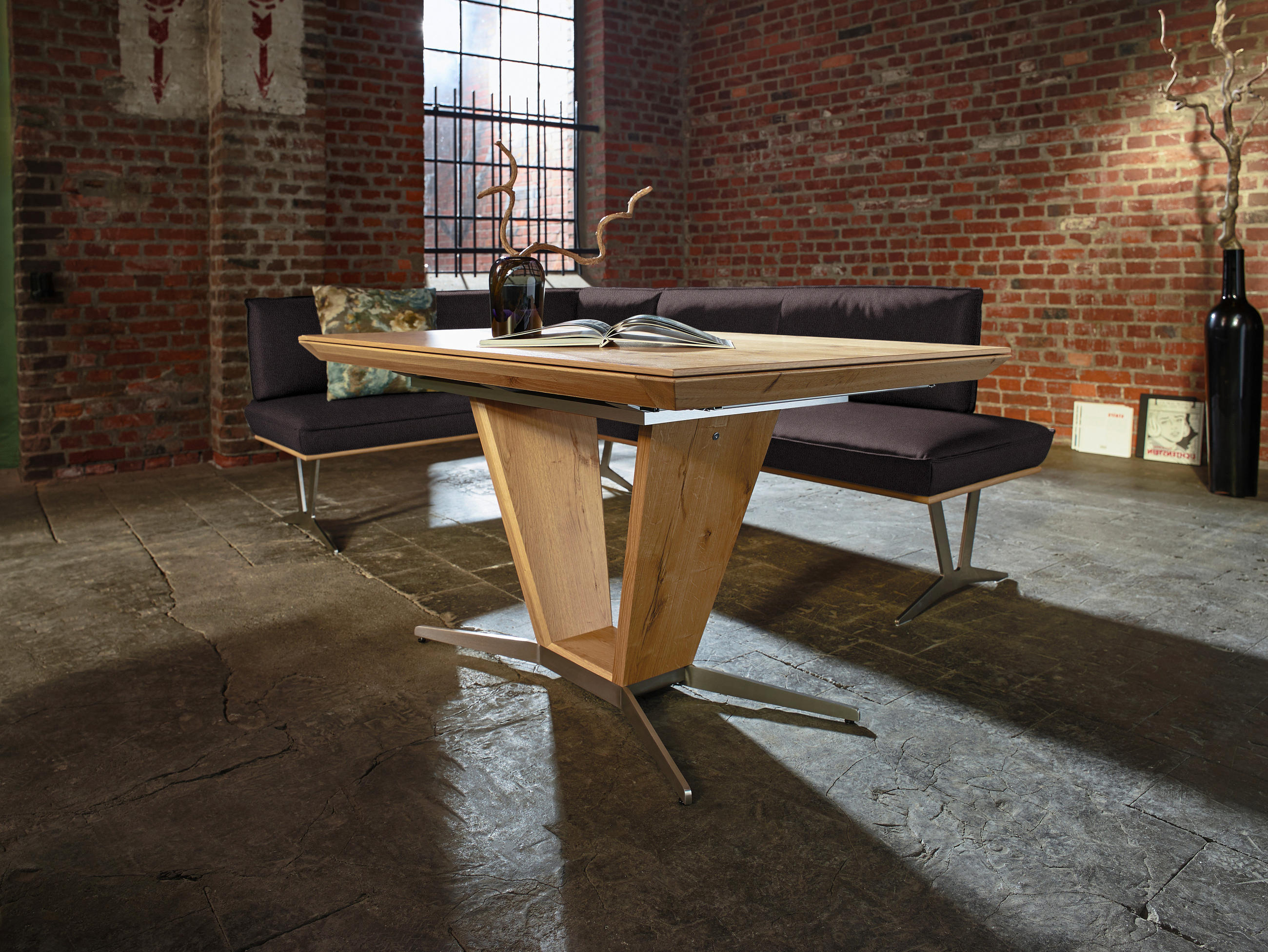 ECKBANK 162/237 cm  in Dunkelbraun  - Edelstahlfarben/Dunkelbraun, Design, Leder/Holz (162/237cm) - Ambiente