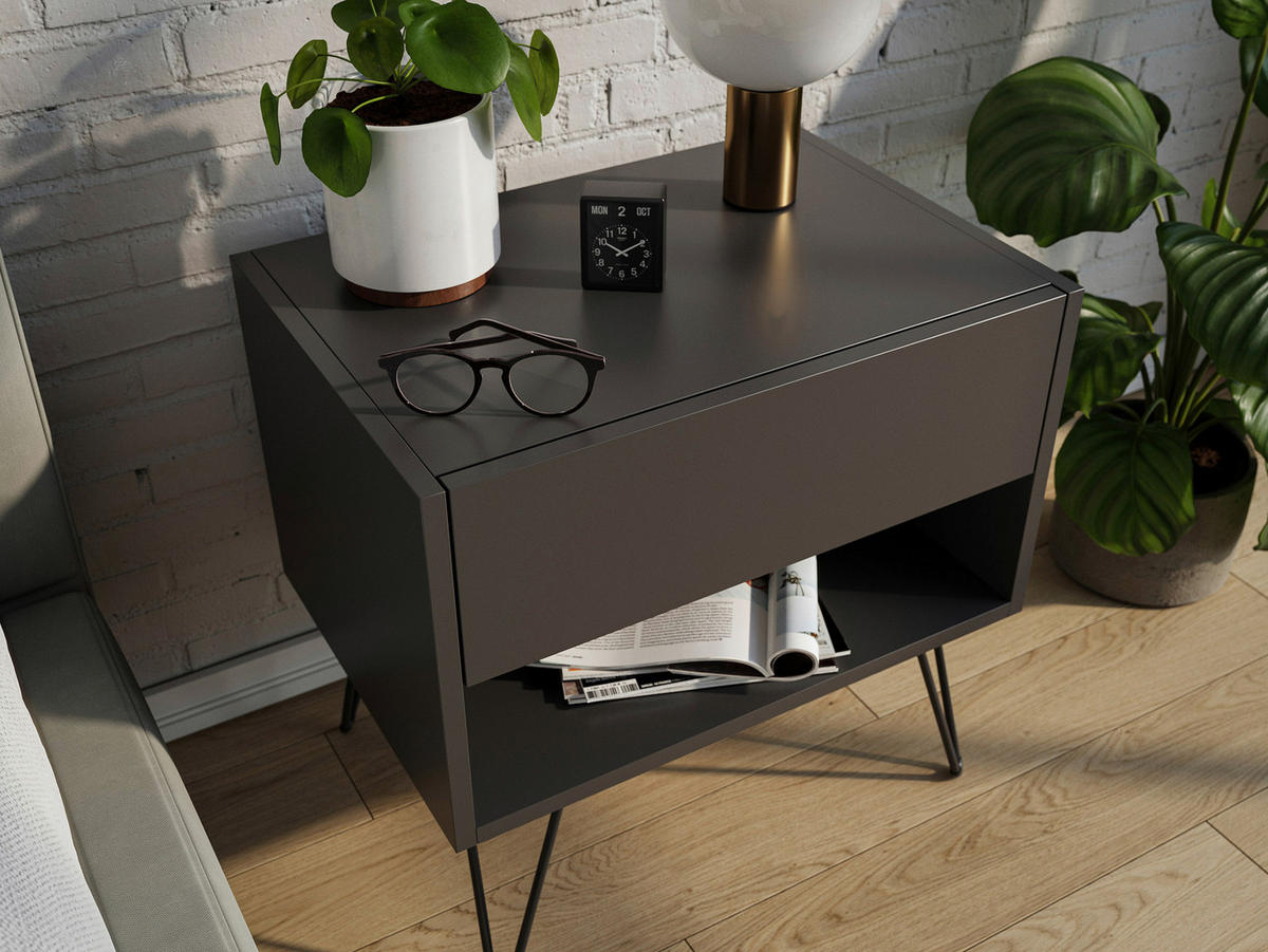 NACHTTISCH 51,2/50/35,6 cm  in Graphitfarben  - Graphitfarben/Schwarz, Basics, Holzwerkstoff/Metall (51,2/50/35,6cm) - MID.YOU