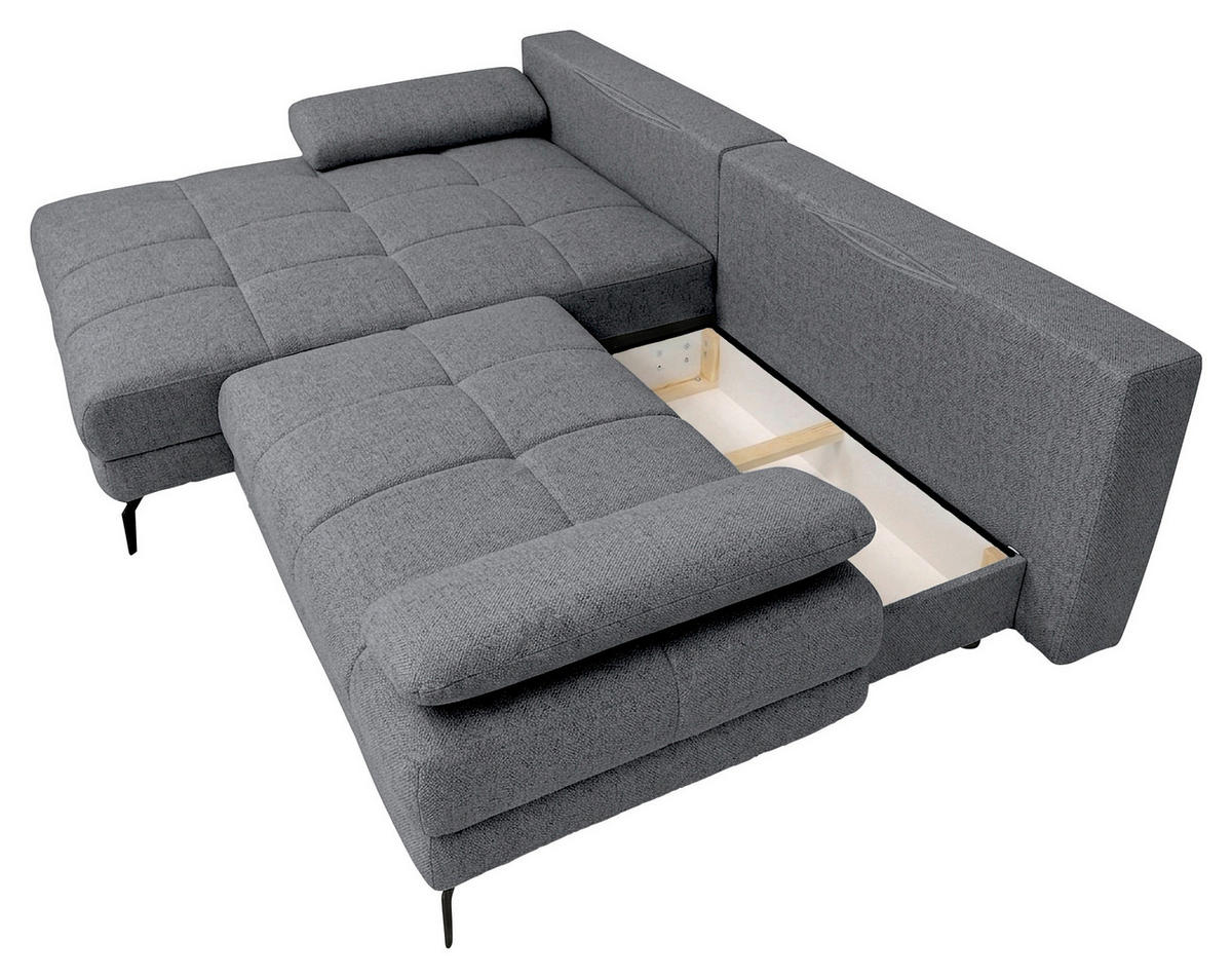 ECKSOFA Blau Struktur Rückenkissen, Bettkasten, Schlaffunktion, Rücken echt, Armteilverstellung, Liegefläche im Originalstoff  - Blau/Beige, MODERN, Textil/Metall (181/263cm) - Carryhome
