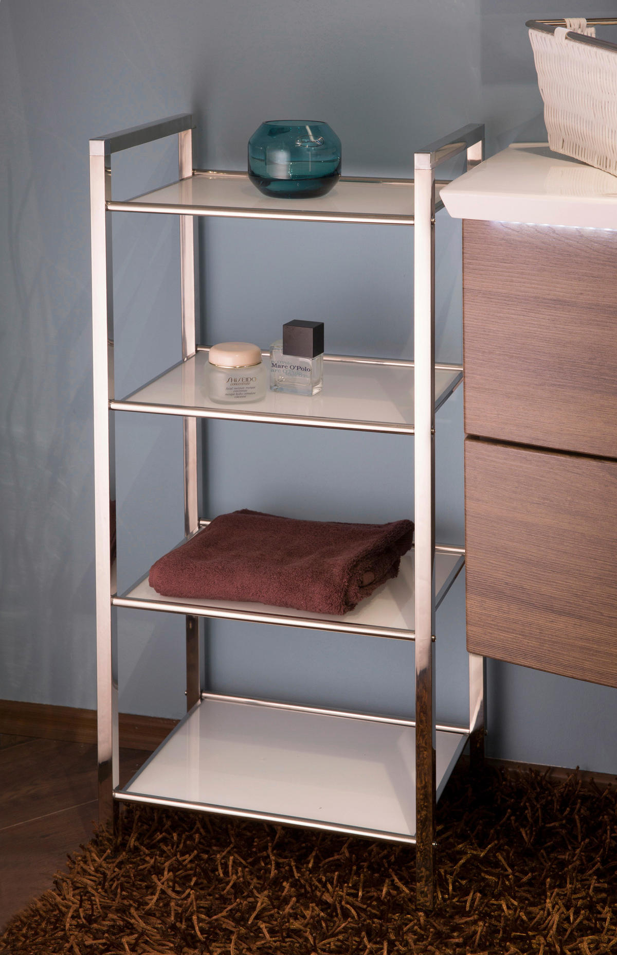 REGAL Weiß, Edelstahlfarben  - Edelstahlfarben/Schwarz, Design, Glas/Kunststoff (30/87/40,5cm)