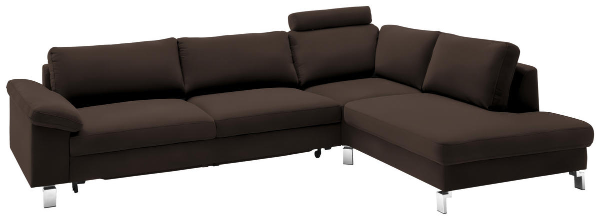 ECKSOFA in Echtleder Dunkelbraun  - Chromfarben/Dunkelbraun, Design, Leder/Metall (281/200cm) - Pure Home Lifestyle