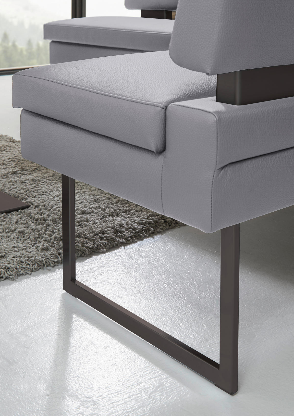 ECKBANK in Metall, Textil Graublau  - Graublau/Schwarz, Design, Textil/Metall (200/158cm) - Dieter Knoll