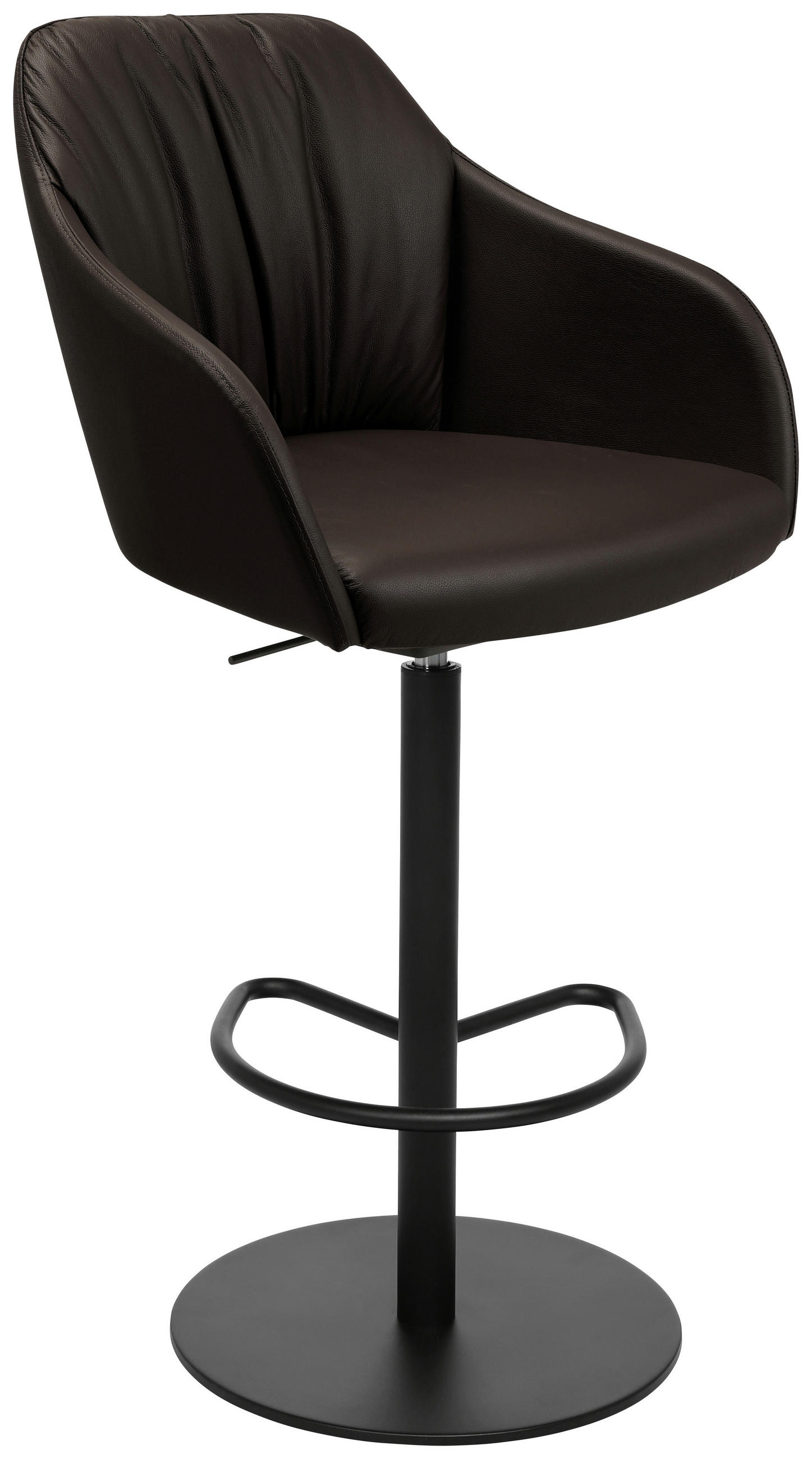BARHOCKER in Metall, Leder Dunkelbraun  - Dunkelbraun/Schwarz, Design, Leder/Metall (59/109,5-120/42cm) - Johann Jakob