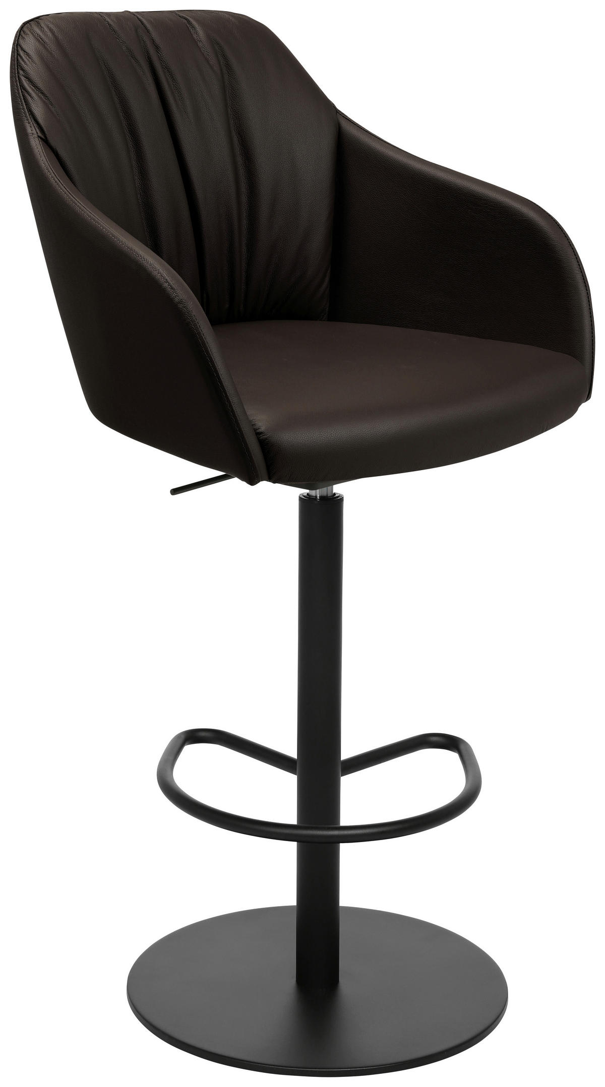 BARHOCKER in Metall, Leder Dunkelbraun  - Dunkelbraun/Schwarz, Design, Leder/Metall (59/109,5-120/42cm) - Johann Jakob