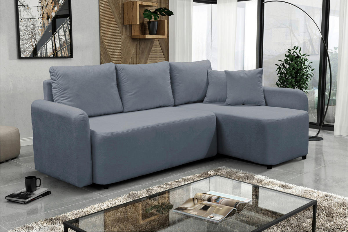 ECKSOFA STERN Grau Bouclé Zierkissen, Rückenkissen, Bettkasten  - Schwarz/Grau, Design, Kunststoff/Textil (207/152cm) - MID.YOU