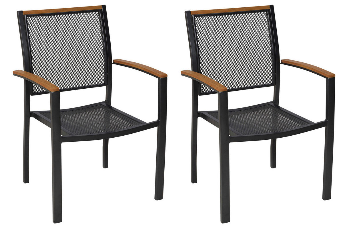 GARTENSTUHL-SET Metall, Kunststoff Graphitfarben, Naturfarben  - Graphitfarben/Naturfarben, KONVENTIONELL, Kunststoff/Metall (61/91/56cm) - Gardenson