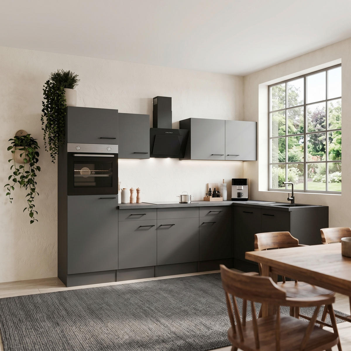HÖRNKÖK 280/172 cm  i mörkgrå  - mörkgrå/svart, Design, metall/trämaterial (280/172cm) - Respekta