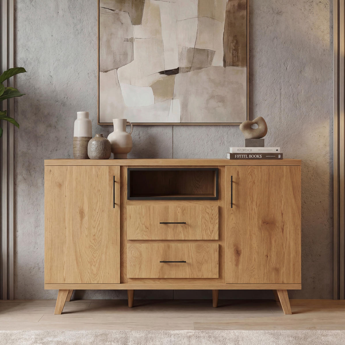 SIDEBOARD  150/95/40 cm  - Eichefarben/Schwarz, Design, Holz/Holzwerkstoff (150/95/40cm) - Livetastic