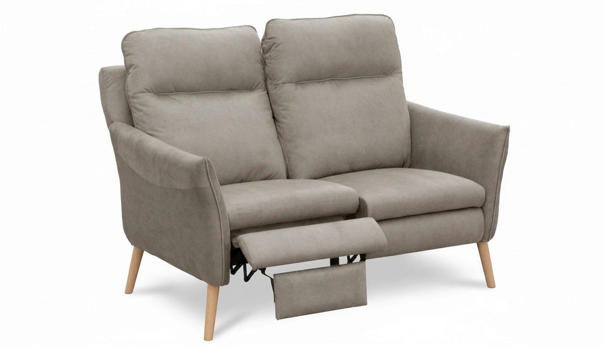 2-SITZER-SOFA Mikrofaser Taupe  - Taupe/Buchefarben, Design, Holz/Textil (145/110/92cm) - Livetastic