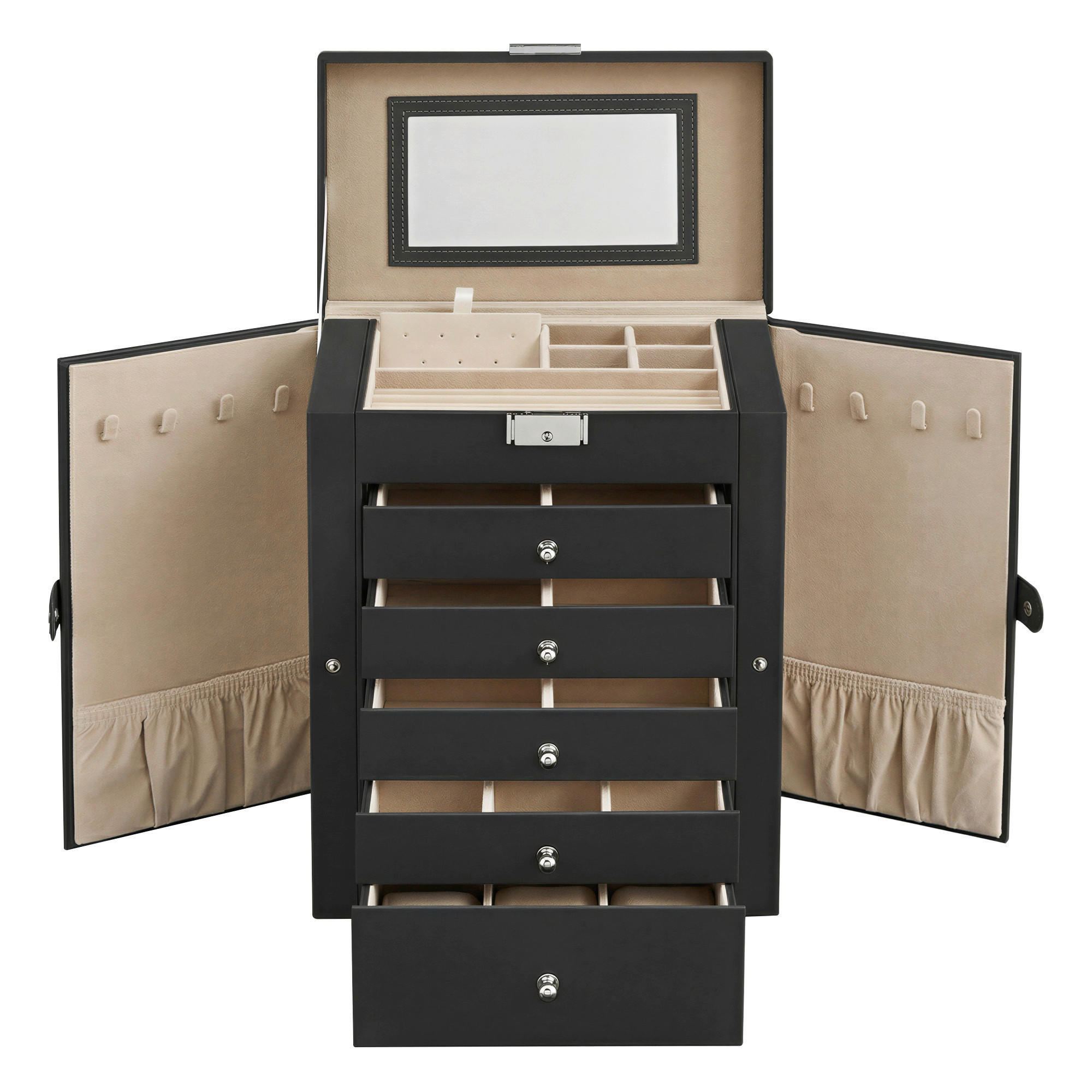 SCHMUCKKÄSTCHEN - Beige/Schwarz, Trend, Leder/Holzwerkstoff (26/32/15,6cm) - Boxxx