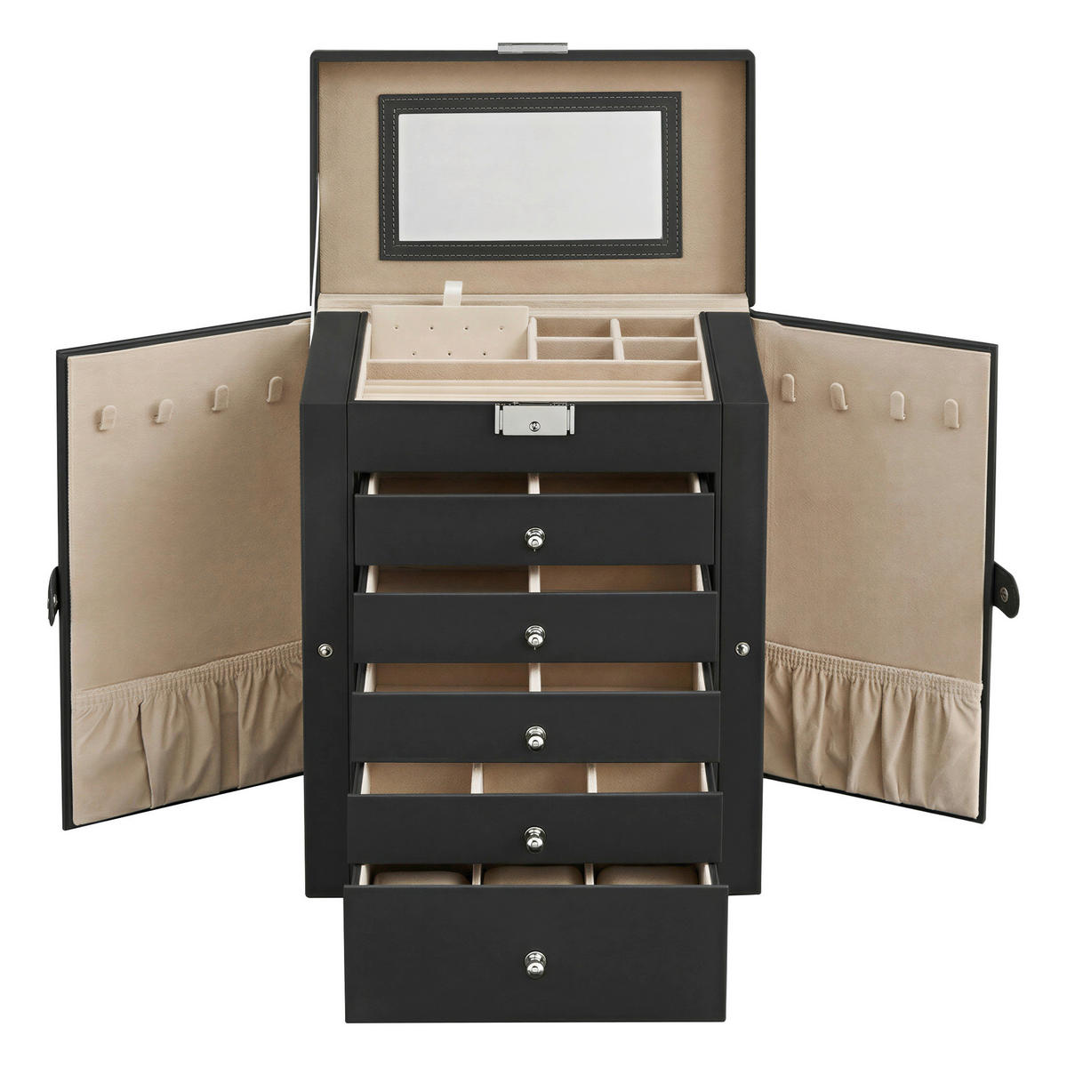 SCHMUCKKÄSTCHEN - Beige/Schwarz, Trend, Leder/Holzwerkstoff (26/32/15,6cm) - Boxxx