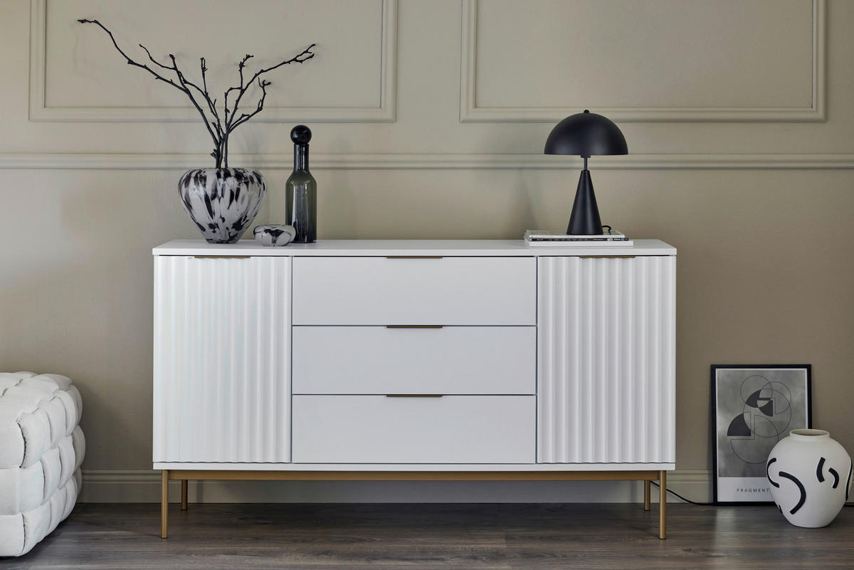SIDEBOARD Carve  in 150/83/40 cm  - Goldfarben/Weiß, MODERN, Holzwerkstoff/Metall (150/83/40cm)