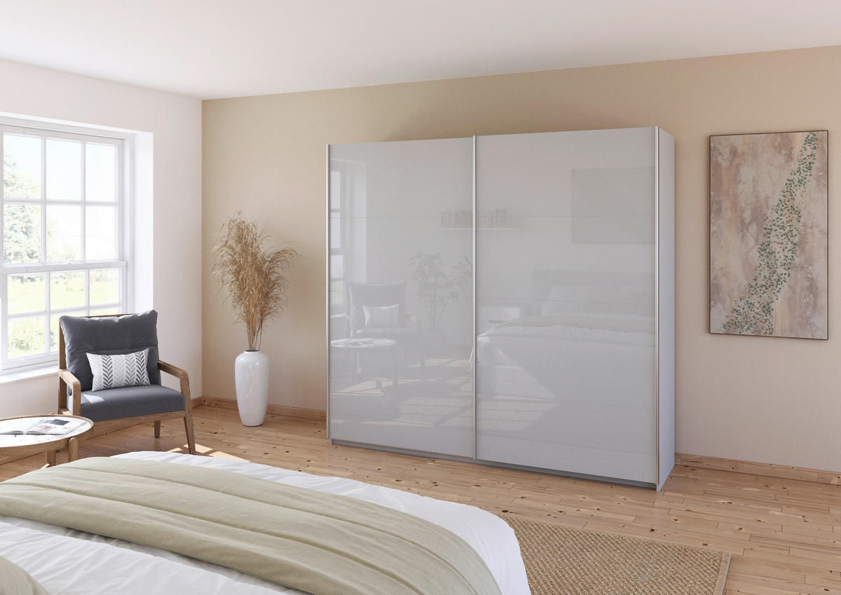 SCHWEBETÜRENSCHRANK  in Seidengrau  - Seidengrau/Alufarben, KONVENTIONELL, Glas/Holzwerkstoff (225/210/62cm) - Xora