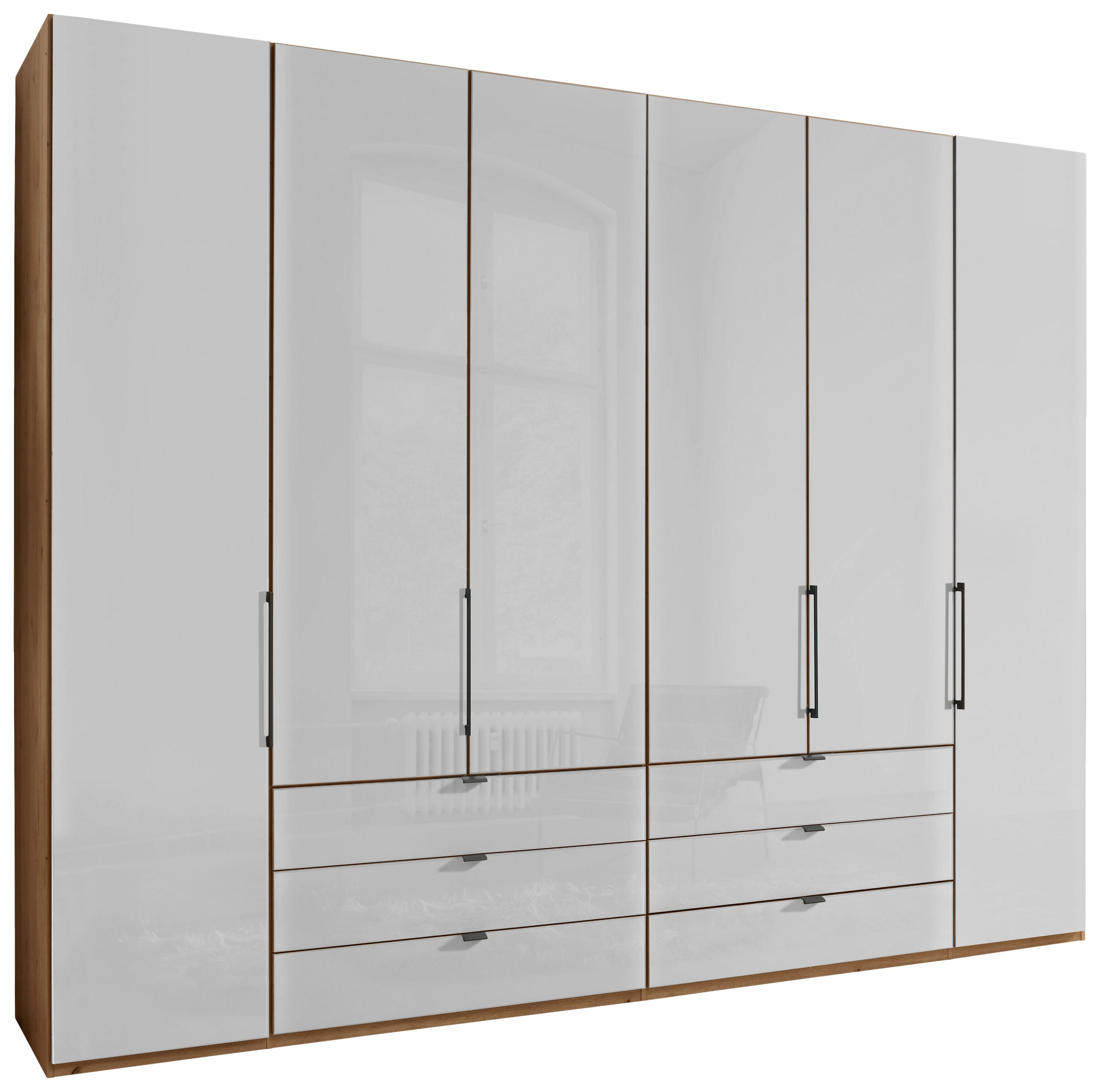 DREHTÜRENSCHRANK 300/236/58 cm 6-türig  - Schieferfarben/Eiche Bianco, KONVENTIONELL, Glas/Holzwerkstoff (300/236/58cm) - Dieter Knoll
