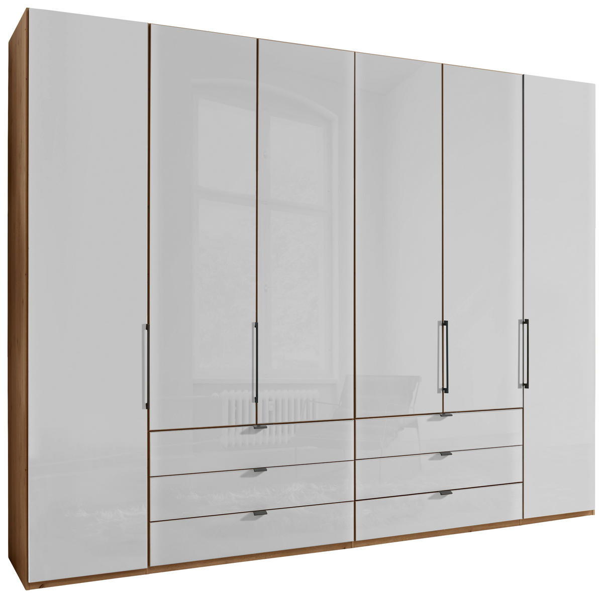 DREHTÜRENSCHRANK 300/216/58 cm 6-türig Weiß, Eiche Bianco  - Schieferfarben/Eiche Bianco, KONVENTIONELL, Glas/Holzwerkstoff (300/216/58cm) - Dieter Knoll