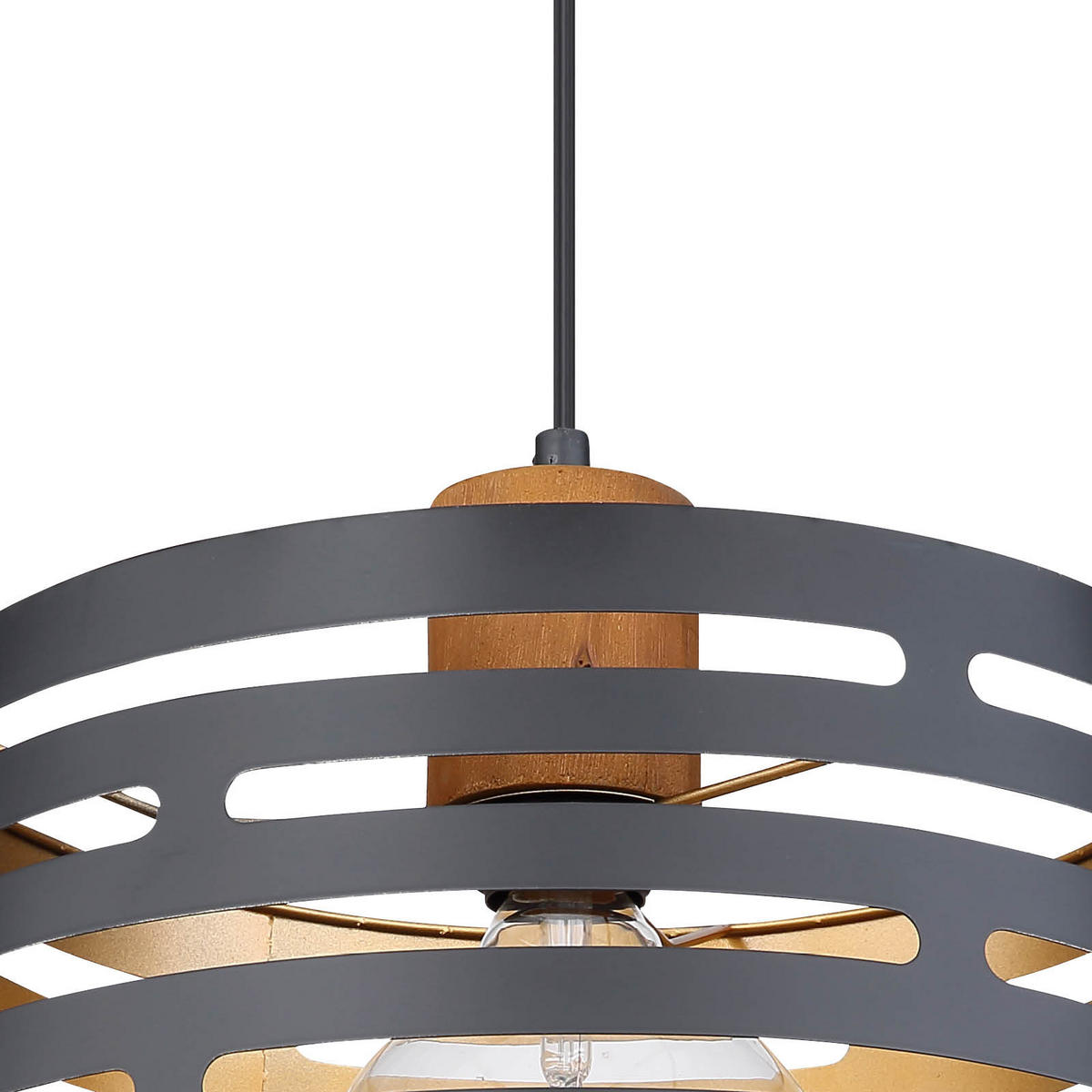 HÄNGELEUCHTE 35/120 cm    - Goldfarben/Schwarz, Natur, Holz/Metall (35/120cm) - Globo