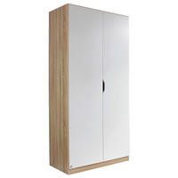 DREHTÜRENSCHRANK Weiss, Sonoma Eiche  - Weiss/Eichefarben, Modern, Holzwerkstoff (91/197/54cm) - Rauch Möbel