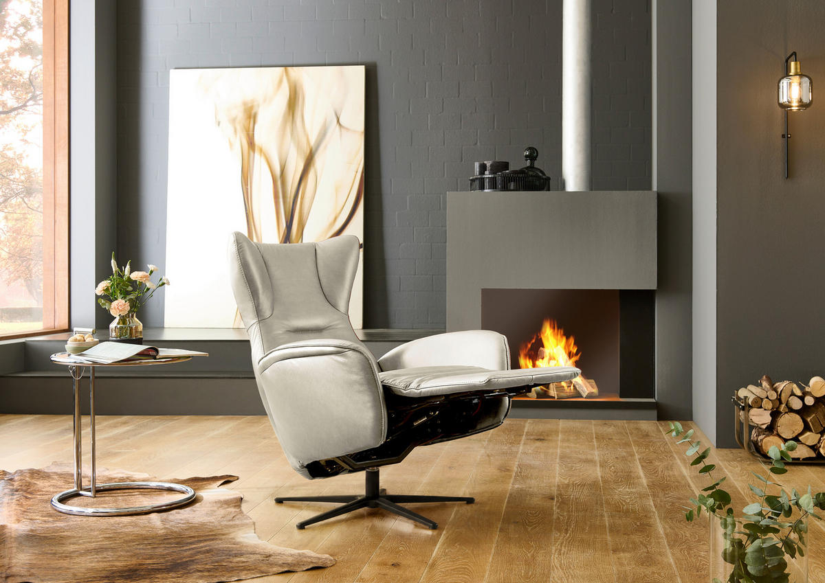 RELAXSESSEL Leder Sandfarben  - Sandfarben/Schwarz, Design, Leder/Metall (75/106/86cm) - Valdera