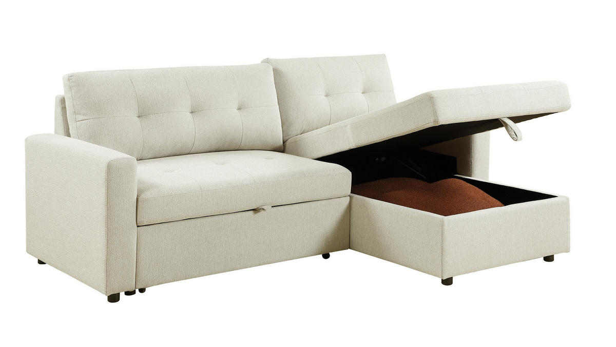 ECKSOFA LYN Beige Leinenoptik  - Beige/Schwarz, Design, Kunststoff/Textil (218/91/85cm) - MID.YOU