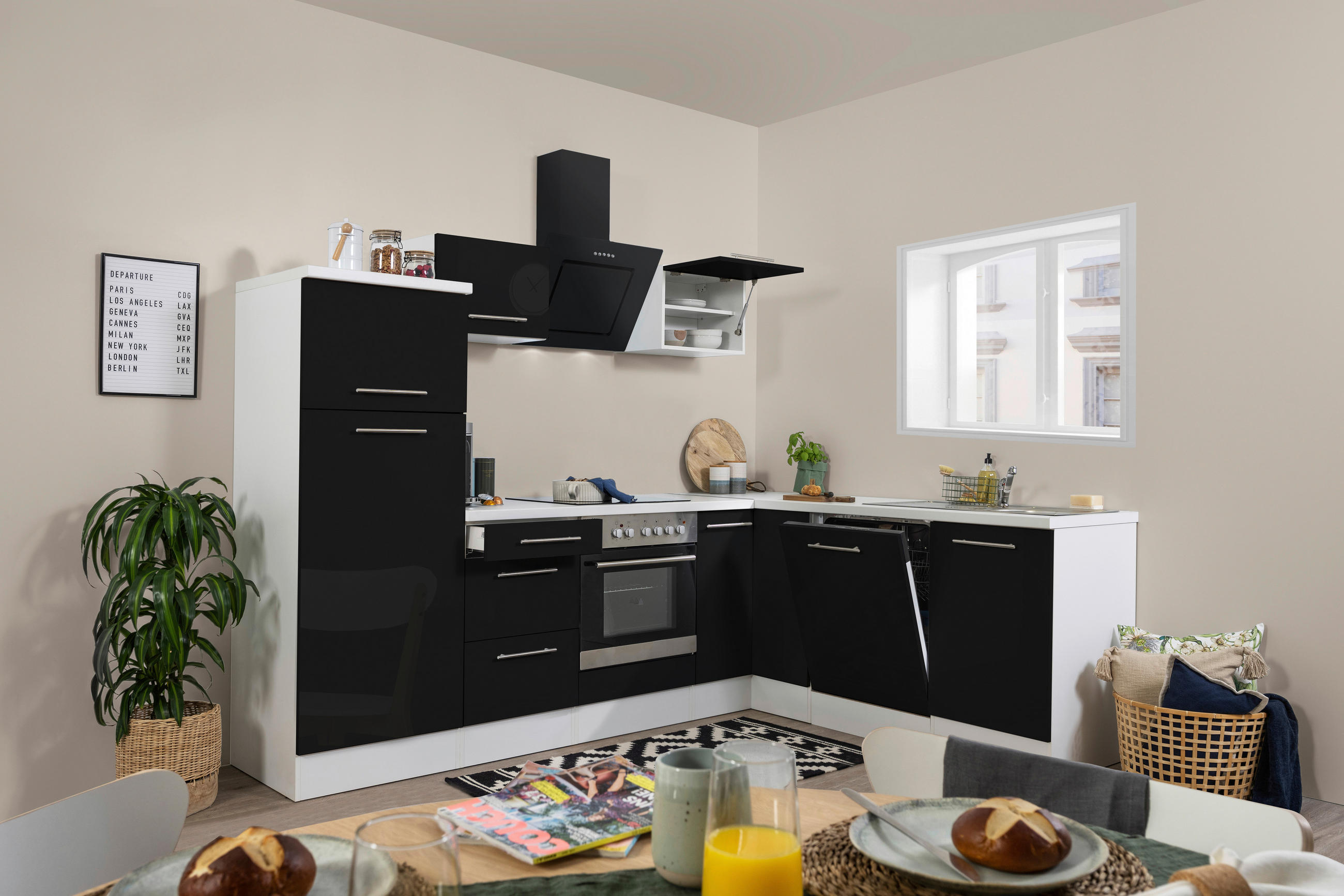 ECKKÜCHE 260/200 cm in Weiß, Schwarz - Alufarben/Schwarz, KONVENTIONELL (260/200cm) - Respekta