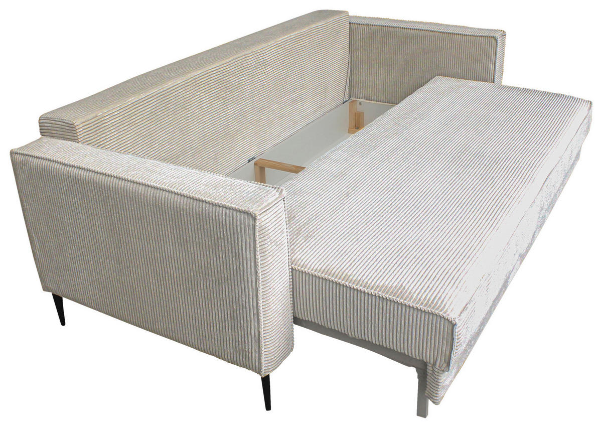 SCHLAFSOFA Cord Naturfarben  inkl. Rückenkissen, Bettkasten, Schlaffunktion, Rücken echt, Liegefläche im Originalstoff  - Schwarz/Naturfarben, KONVENTIONELL, Textil/Metall (222/93/98cm) - Carryhome