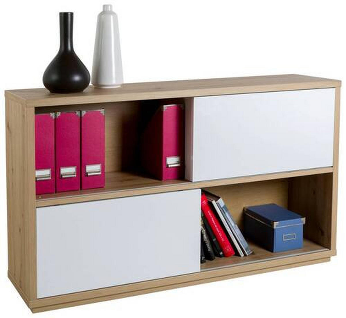 IRATTARTÓ SZEKRÉNY - Artisan tölgy/magasfényű fehér, Design, faalapú anyag (139/84/35,5cm) - Stylife