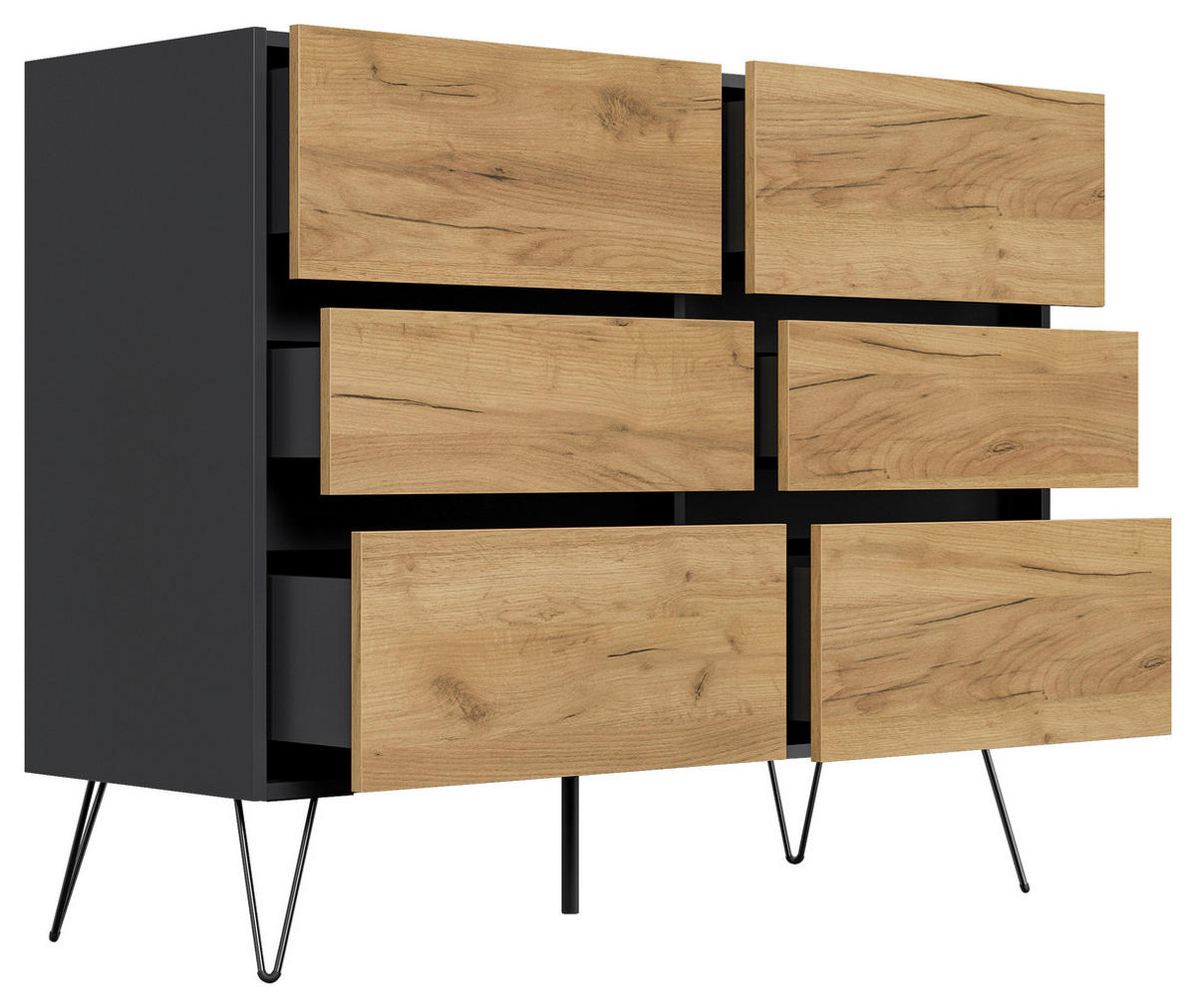 SIDEBOARD Posseik Industrial 120/93,6/42 cm 6 Schublade(n)  - Eichefarben/Graphitfarben, Design, Holzwerkstoff/Metall (120/93,6/42cm) - P & B