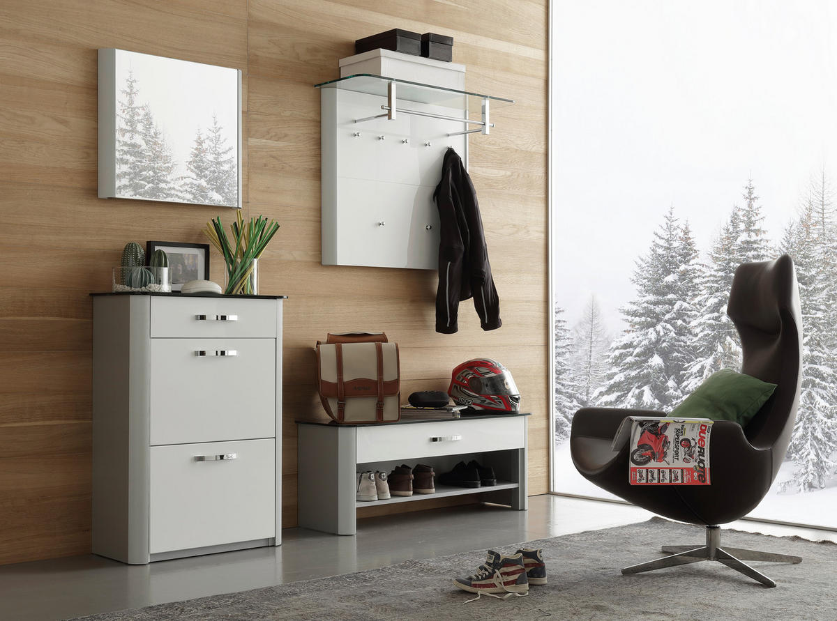 GARDEROBENBANK 117/46/34 cm  - Chromfarben/Weiss, Design, Glas/Holzwerkstoff (117/46/34cm) - Moderano