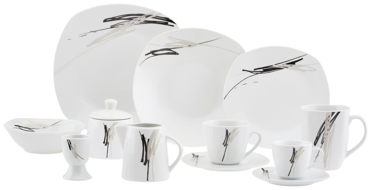 KOMBINOVANÝ SERVIS 62-dielne, porcelán keramika  - čierna/sivá, Design, keramika - Boxxx