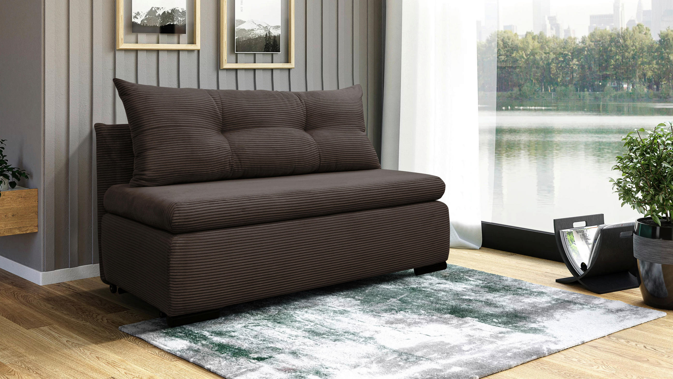 SCHLAFSOFA  mit Liegefunktion Cord Braun  - Schwarz/Braun, Design, Kunststoff/Textil (154/93/85cm) - MID.YOU
