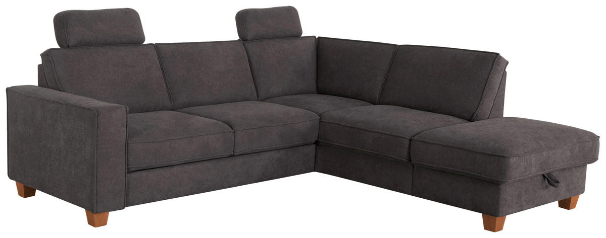 ECKSOFA Dunkelgrau Flachgewebe  - Eichefarben/Dunkelgrau, KONVENTIONELL, Holz/Textil (236/213cm) - Sit & More