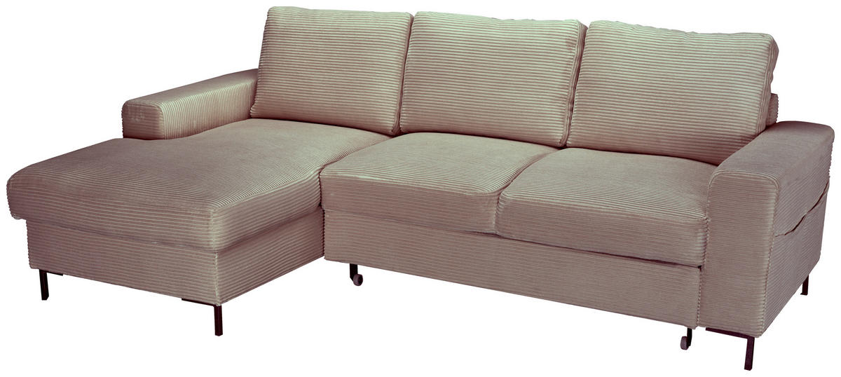 ECKSOFA Taupe Cord  - Taupe/Schwarz, KONVENTIONELL, Textil/Metall (150/240cm) - Carryhome