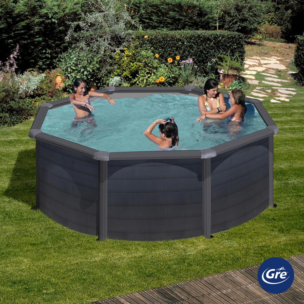 POOL GRE POOL KIT350GF 2023 350/120 cm  - Graphitfarben, KONVENTIONELL, Metall (350/120cm) - Gre