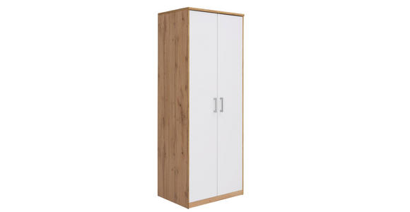 KLEIDERSCHRANK in Weiß, Eichefarben - Eichefarben/Silberfarben, KONVENTIONELL, Holzwerkstoff/Kunststoff (72/194/54cm) - Xora