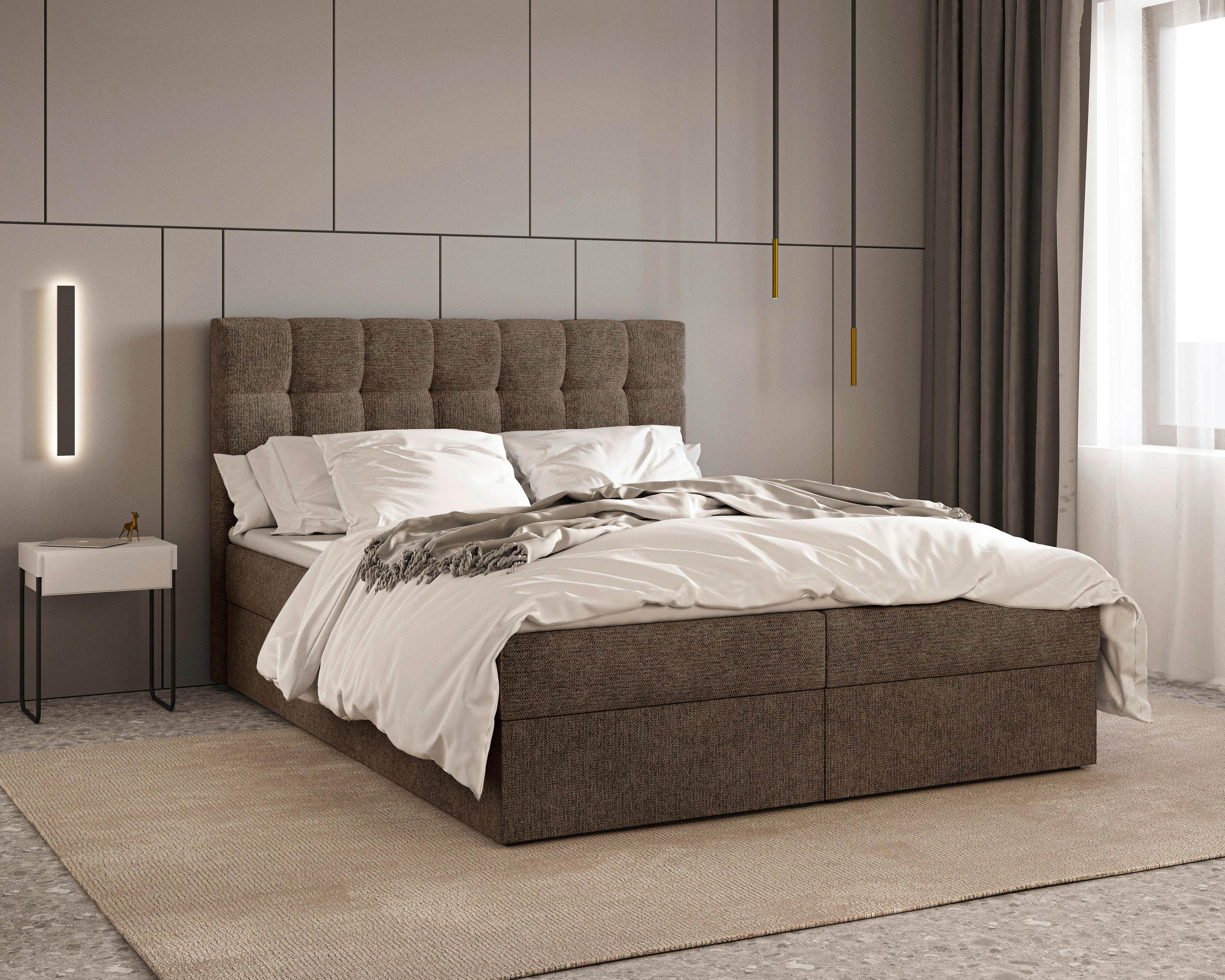 BOXBETT 160/200 cm,  in Braun, Bettkasten, Topper, H2 + H3 = mittel + fest  - Schwarz/Braun, MODERN, Holz/Kunststoff (160/200cm) - Livetastic