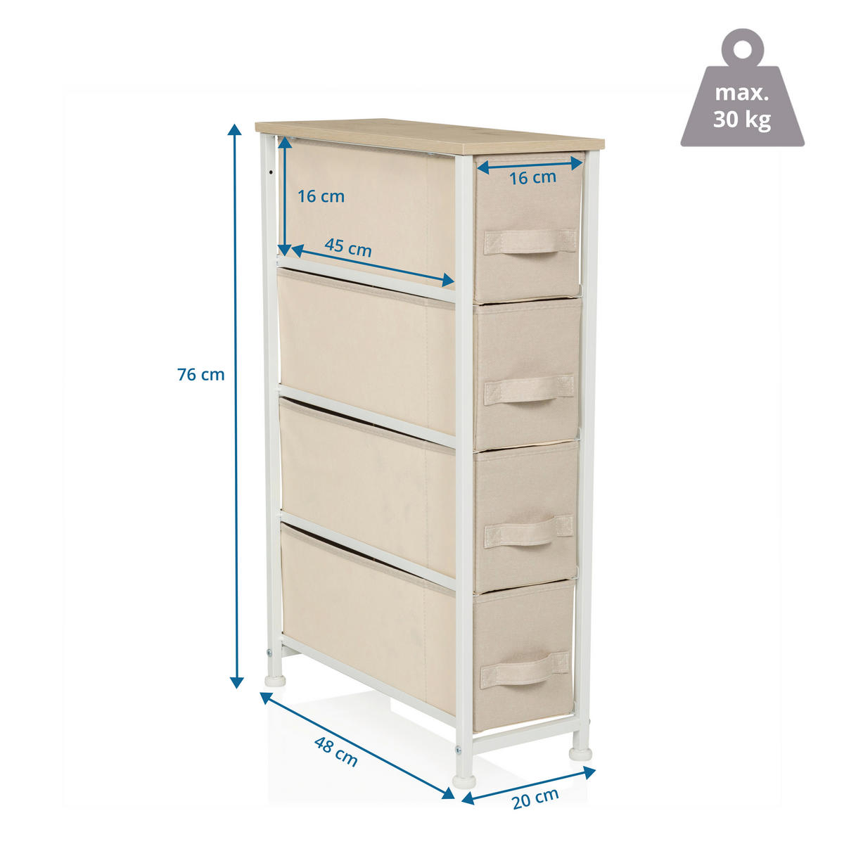 KOMMODE  in 20/76/48 cm  - Beige/Weiß, MODERN, Kunststoff/Textil (20/76/48cm) - MID.YOU