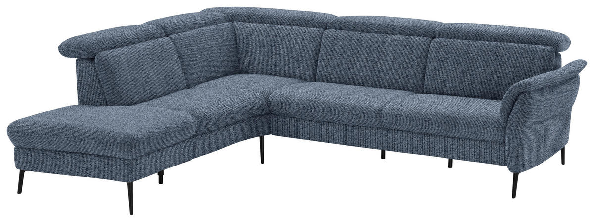 ECKSOFA in Struktur Blau  235/275 cm  - Blau/Schwarz, MODERN, Textil/Metall (235/275cm) - Cantus