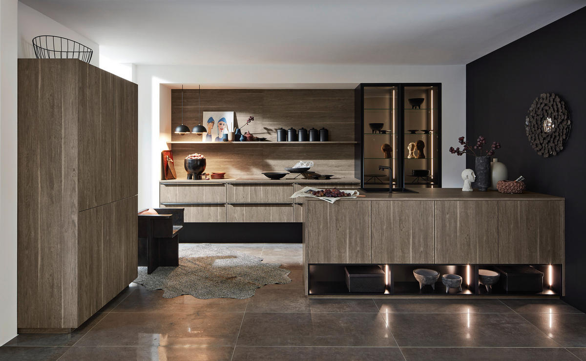 EINBAUKÜCHE   - Eichefarben/Graphitfarben, Design, Holzwerkstoff - Dieter Knoll