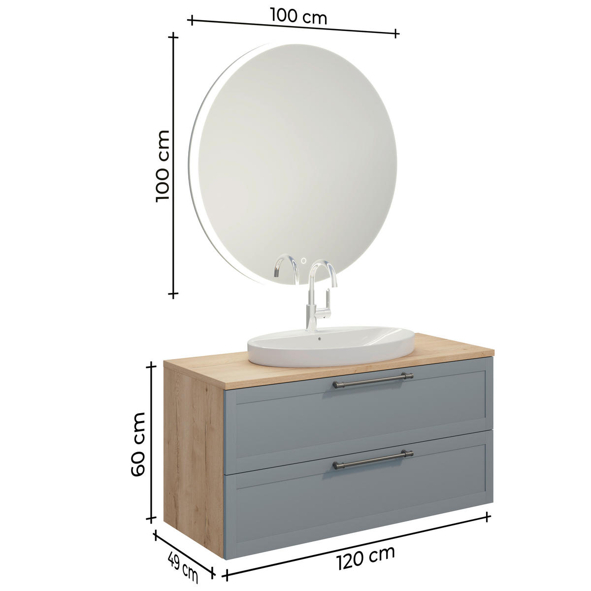 BADEZIMMER 3-teilig  in 120,3 cm  - Edelstahlfarben/Eichefarben, MODERN, Holzwerkstoff/Stein (120,3cm) - Celina Home