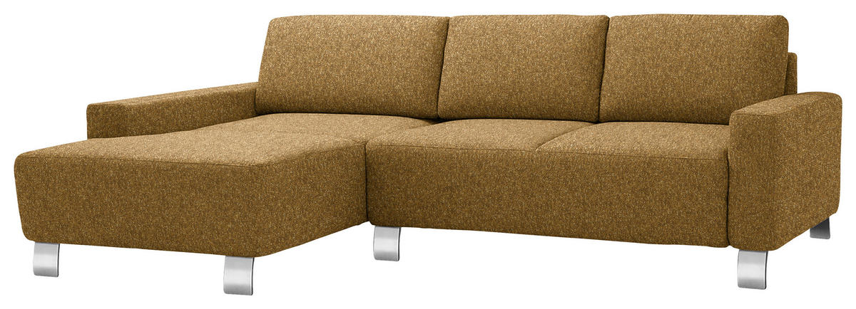 ECKSOFA  in Mikrovelours Senfgelb  160/248 cm  - Senfgelb/Alufarben, Design, Textil/Metall (160/248cm) - Sedda