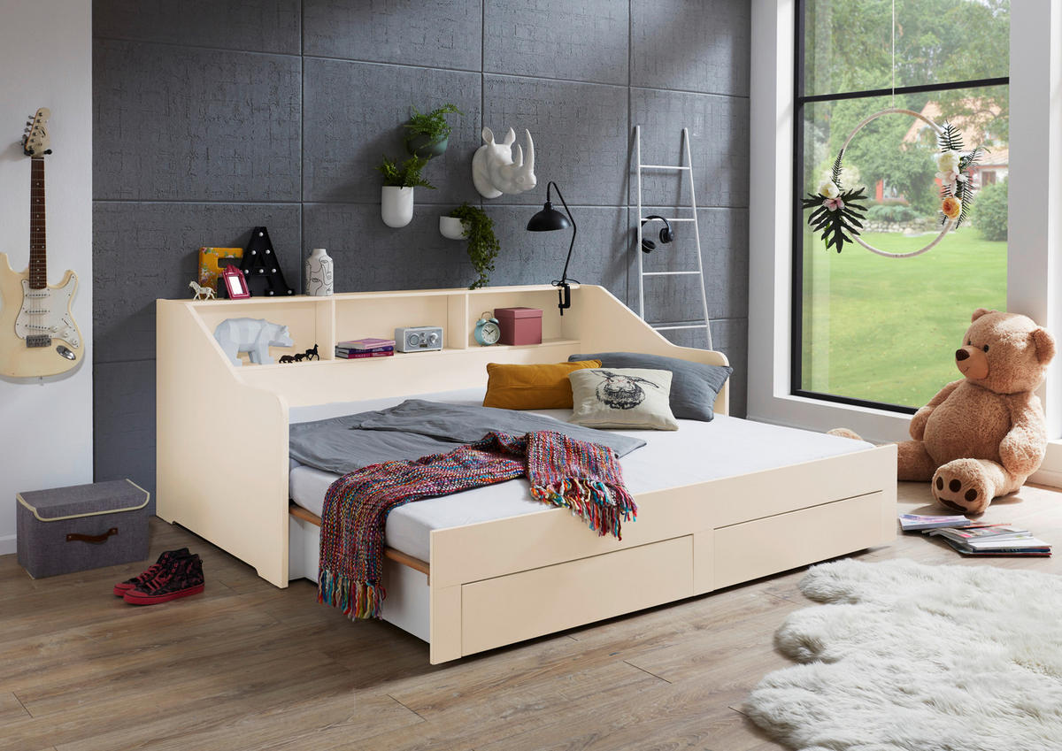 AUSZIEHBETT 90-180/200 cm,  in Kaschmir, Rollrost, Bettschubladen  - Kaschmir/Buchefarben, KONVENTIONELL, Holz/Holzwerkstoff (90-180/200cm) - Boxxx