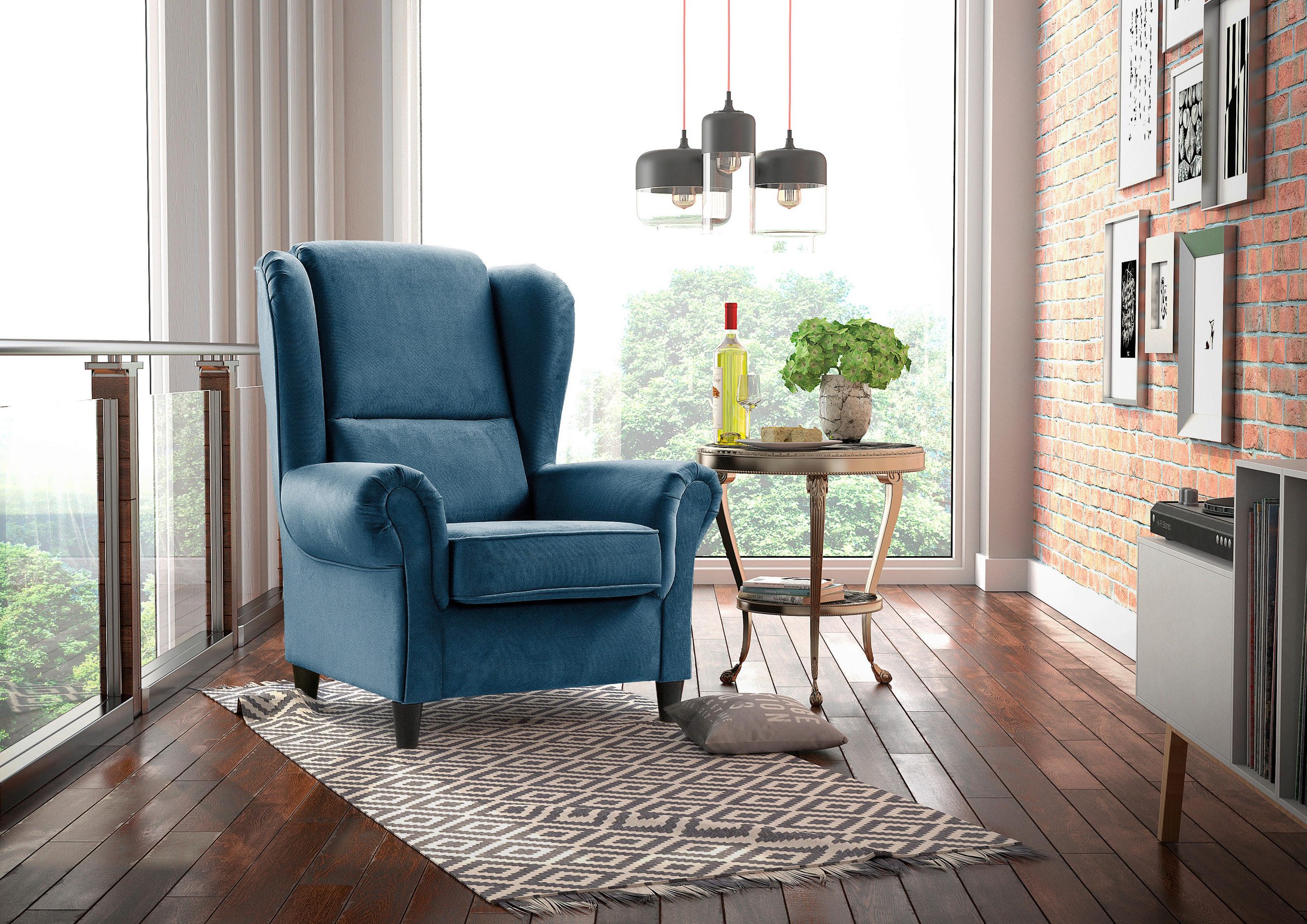 OHRENSESSEL Plüsch Blau  - Blau/Schwarz, Design, Holz/Textil (94/112/92cm) - MID.YOU