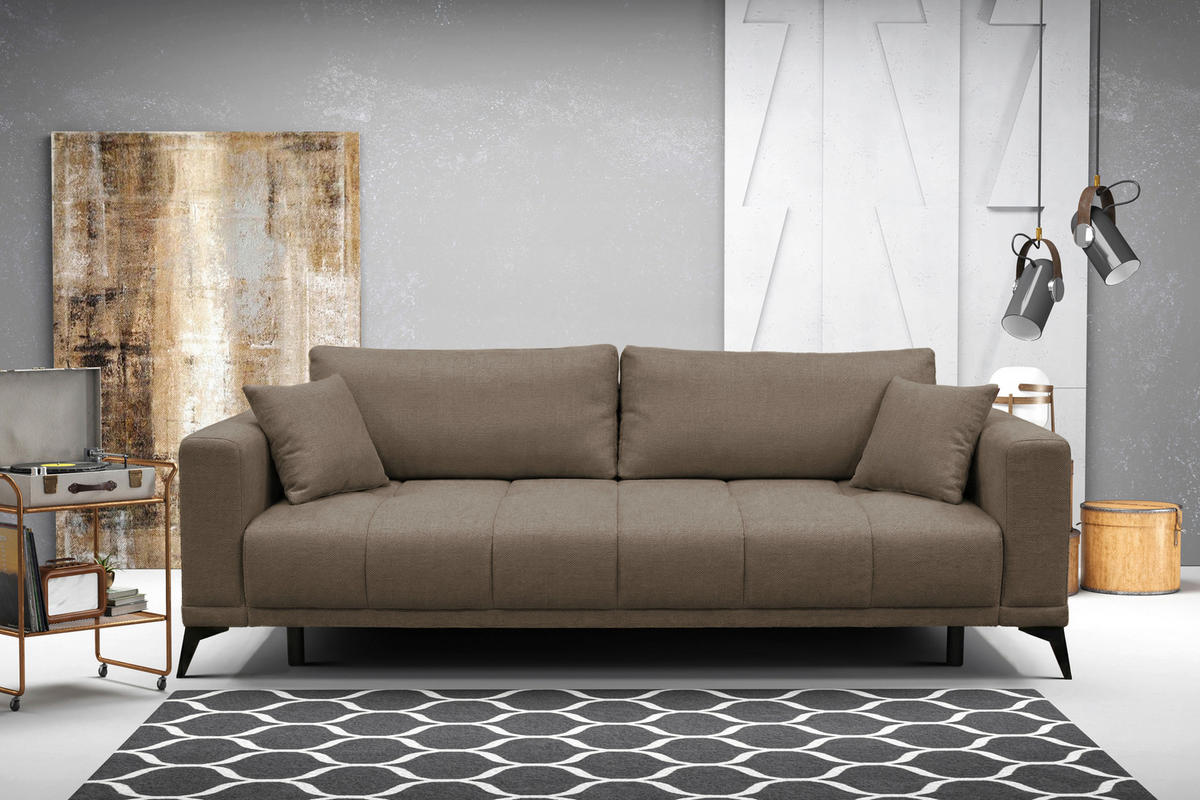 SCHLAFSOFA GRANDE in Chenille Taupe  - Taupe/Schwarz, Design, Textil/Metall (238/83/98cm) - MID.YOU