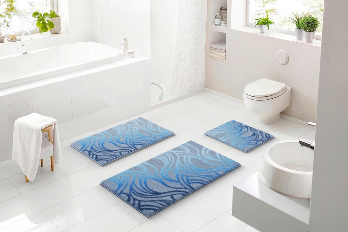 BADEMATTE Blau 60/100 cm  - Blau, Design, Kunststoff/Textil (60/100cm) - Grund