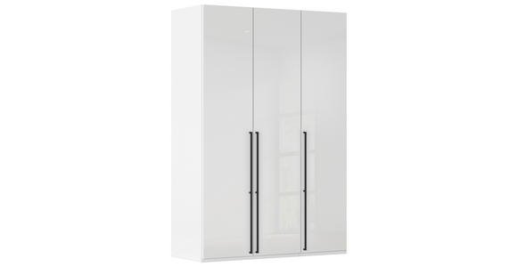 DREHTÜRENSCHRANK 151/223/61 cm,  in Weiß, Weiß Hochglanz, 3-türig  - Weiß Hochglanz/Schwarz, Basics, Holzwerkstoff/Metall (151/223/61cm) - Novel