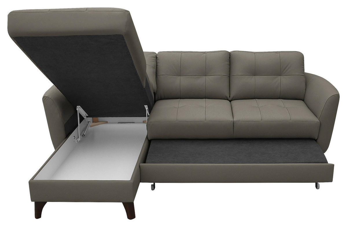 ECKSOFA in Lederlook Echtleder Schlammfarben  - Schlammfarben/Buchefarben, Design, Leder/Holz (238/168cm) - Livetastic