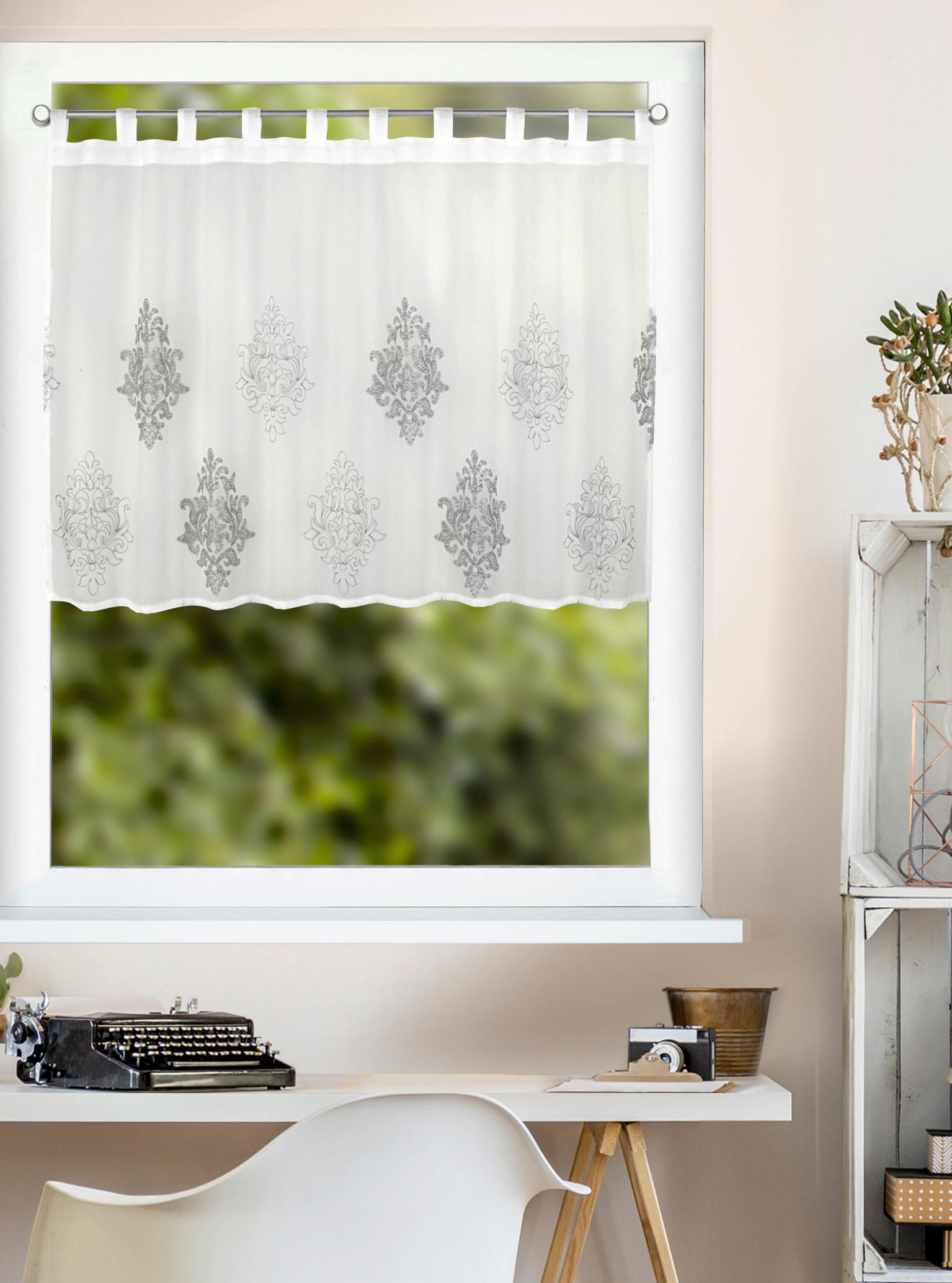 KURZGARDINE   140/80 cm   - Silberfarben/Weiß, Basics, Textil (140/80cm)